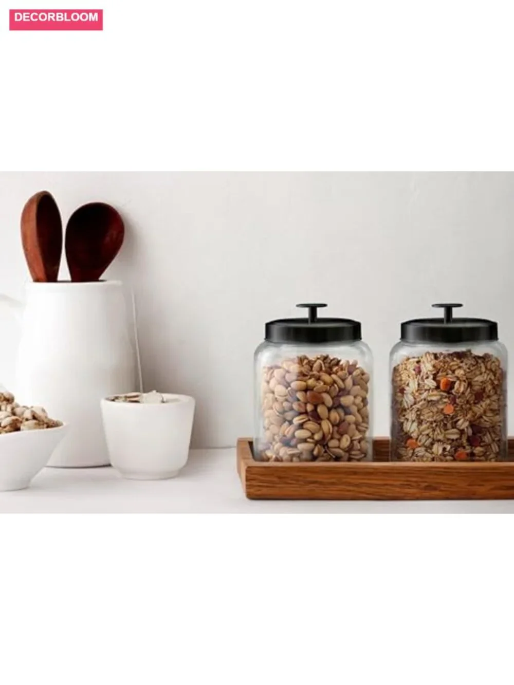 Glass Canister Set for Kitchen Pantry Storage, Tinplate Lids, Counter Organizers